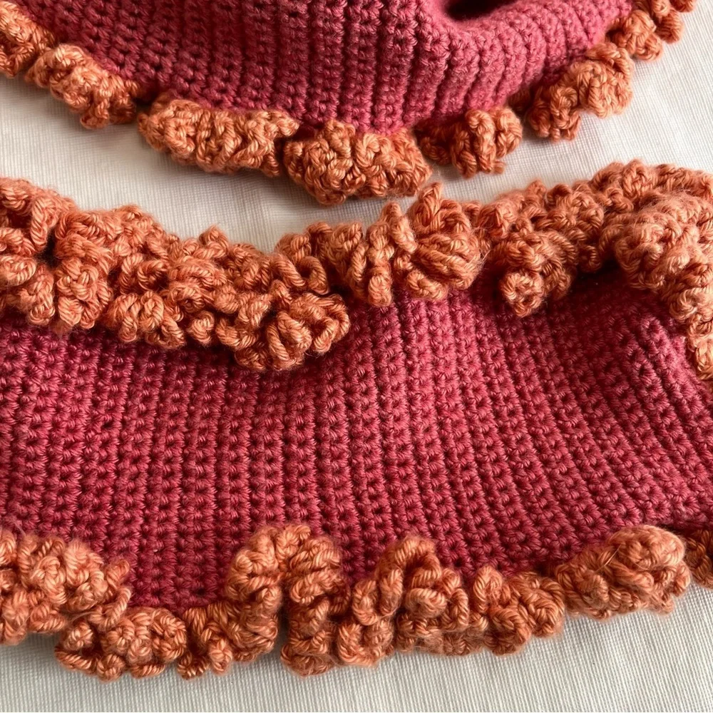 Handmade Crochet Pink Peach Ripple Wavy Scarf